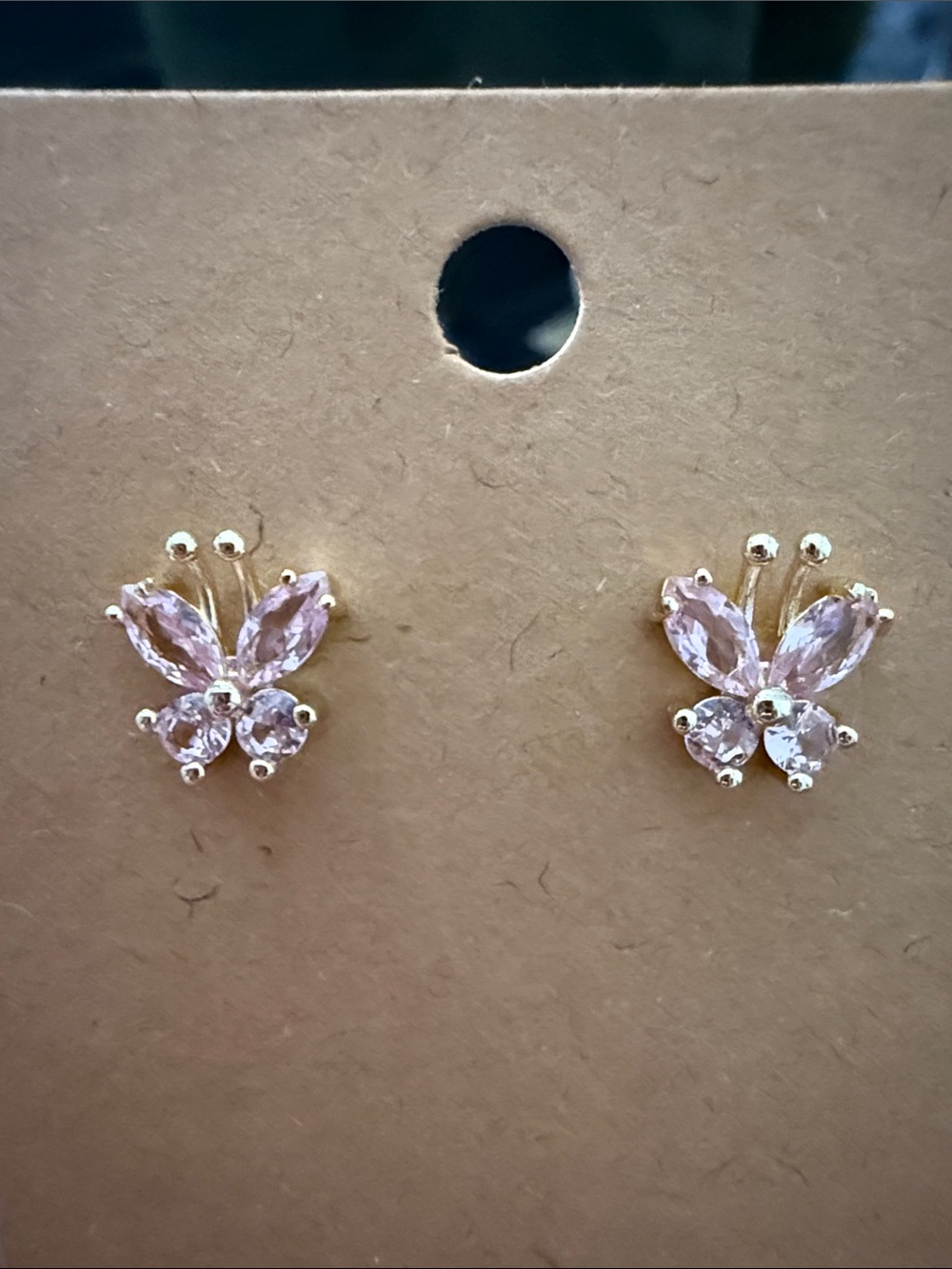 Delicate Pink Crystal Butterfly Stud Earrings
